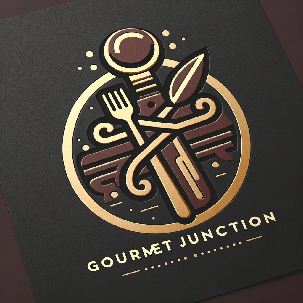 DALLÂ·E 2023 11 15 19 23 17 A logo design for a culinary business named Gourmet Junction The logo should feature a stylish intersection or junction symbol, creatively merged w (3)